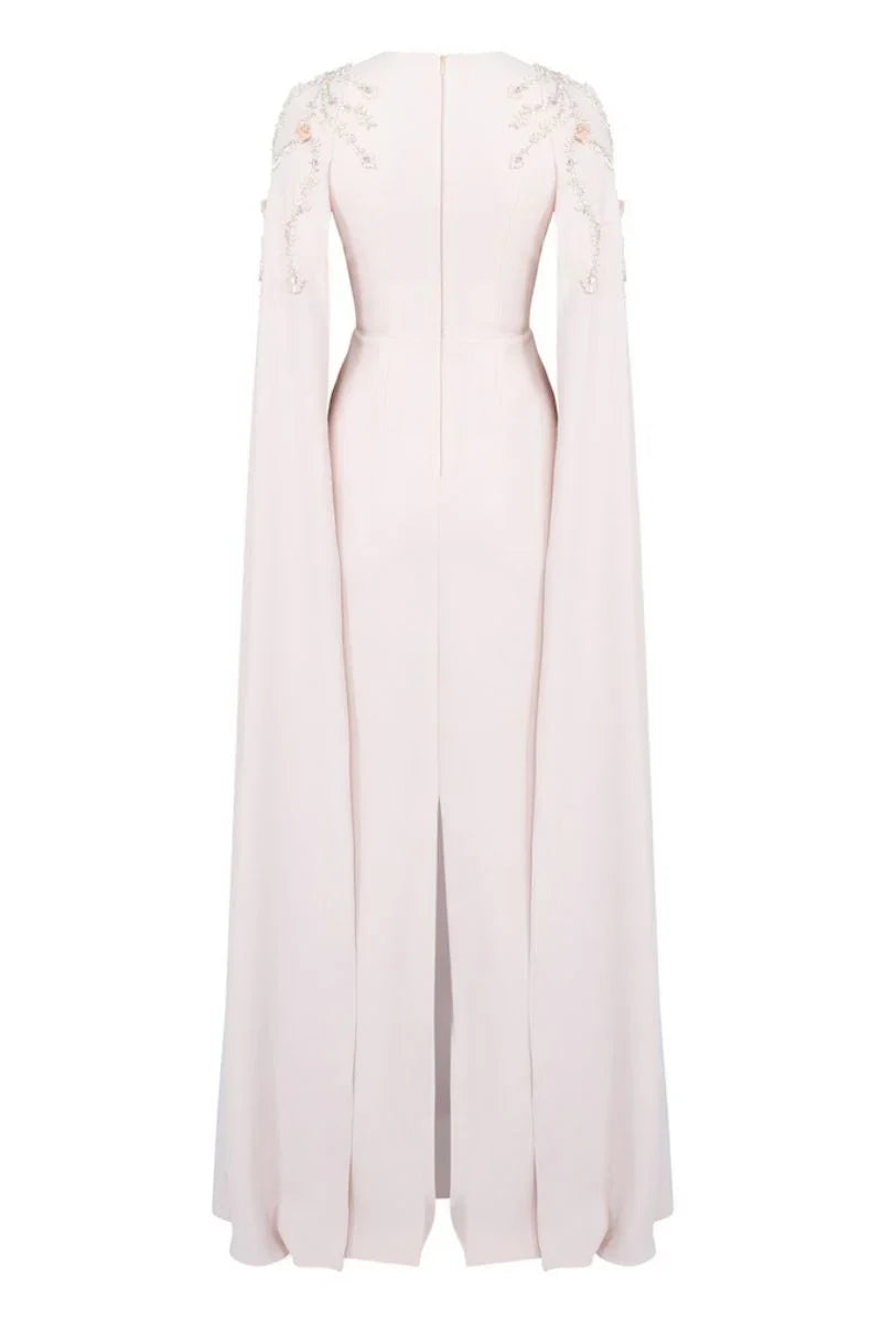 embellished cape gown with plunging neckline – POWDERE