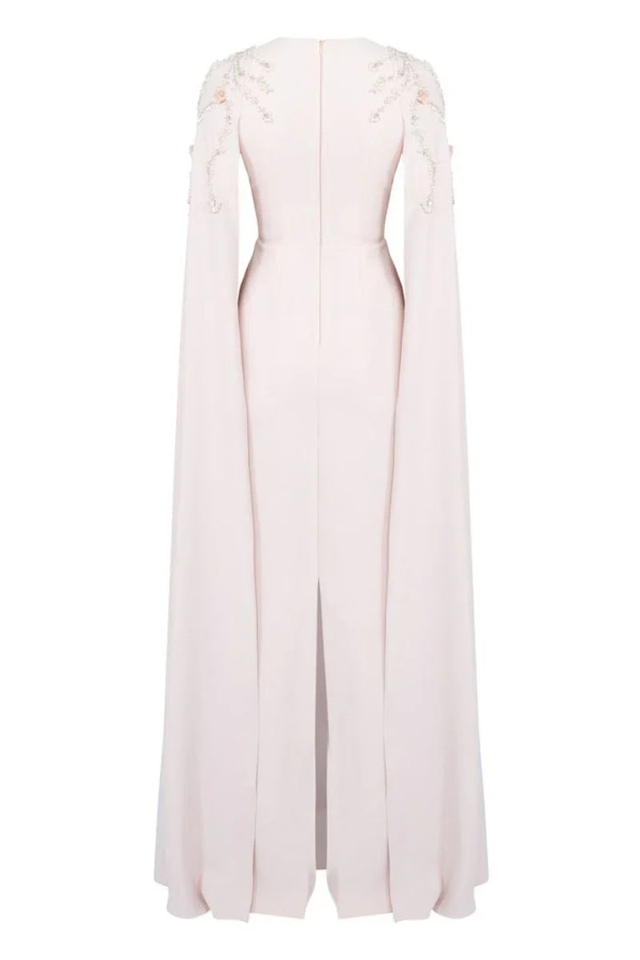 embellished cape gown with plunging neckline – POWDERE