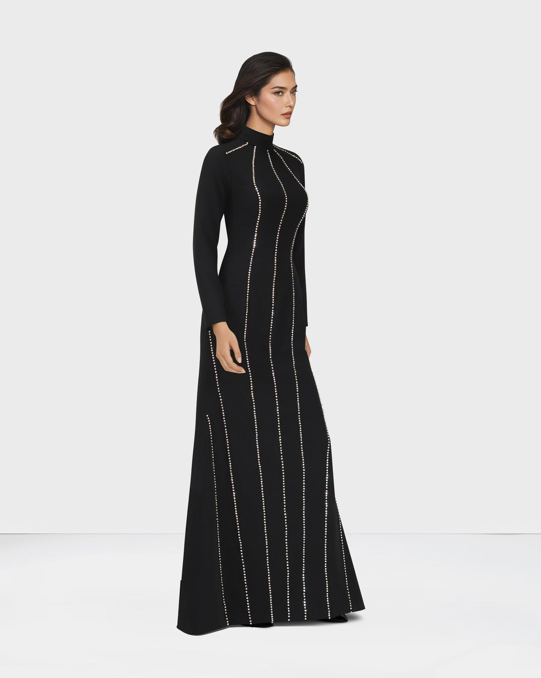 ODD-Long sleeve column dress with vertical beading-Ghadeer