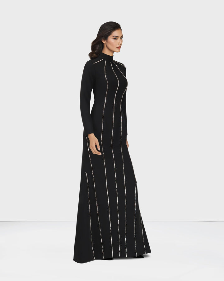 ODD-Long sleeve column dress with vertical beading-Ghadeer