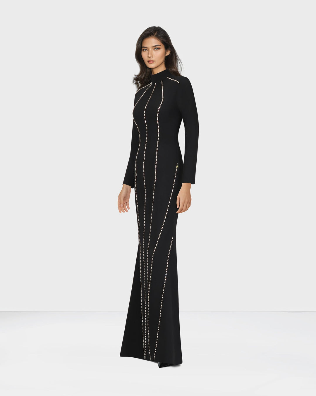 ODD-Long sleeve column dress with vertical beading-Ghadeer