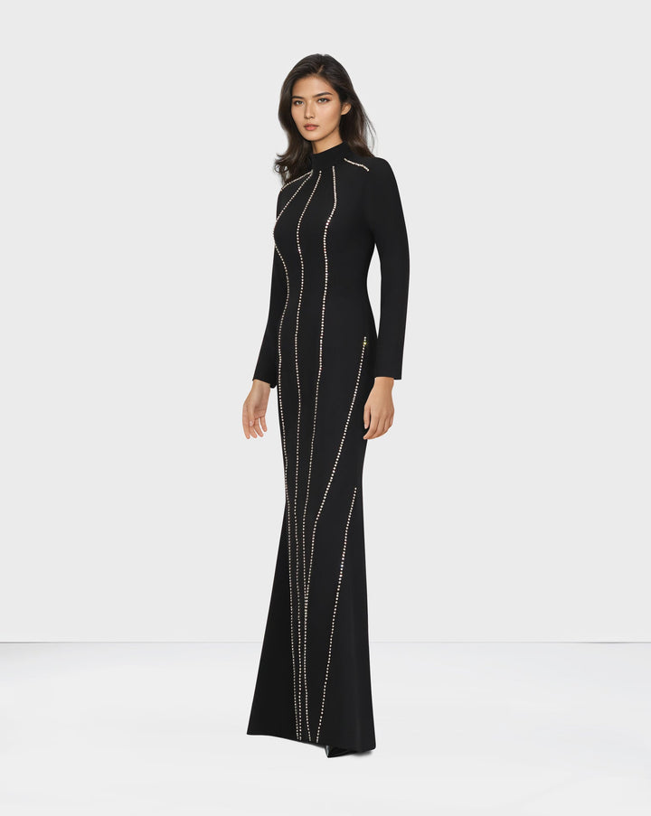 ODD-Long sleeve column dress with vertical beading-Ghadeer