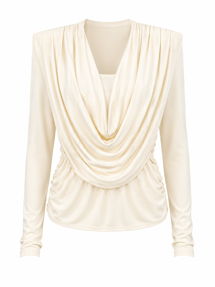 Ivory Draped Cowl-Neck Top – VÉLORA
