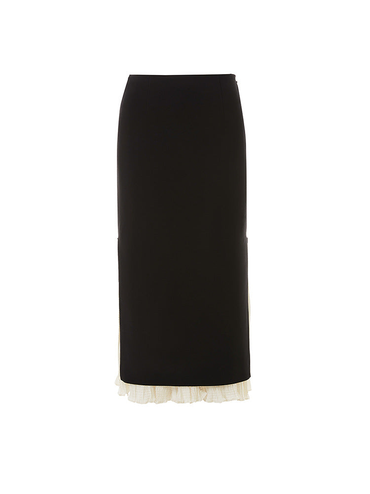 Black Midi Skirt with Contrast Ruffle Hem – ÉLANCE