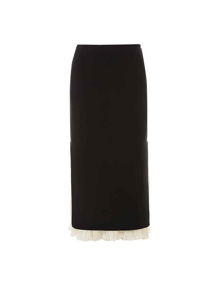 Black Midi Skirt with Contrast Ruffle Hem – ÉLANCE