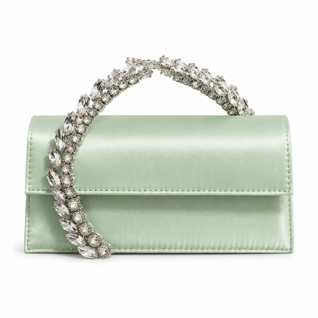 Crystal Handle Satin Evening Clutch – ÉLORIA
