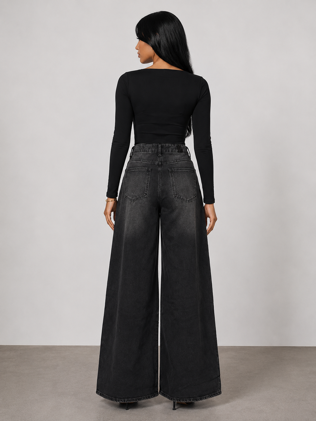 Wide Leg Eyelet Denim Jeans - Chicx