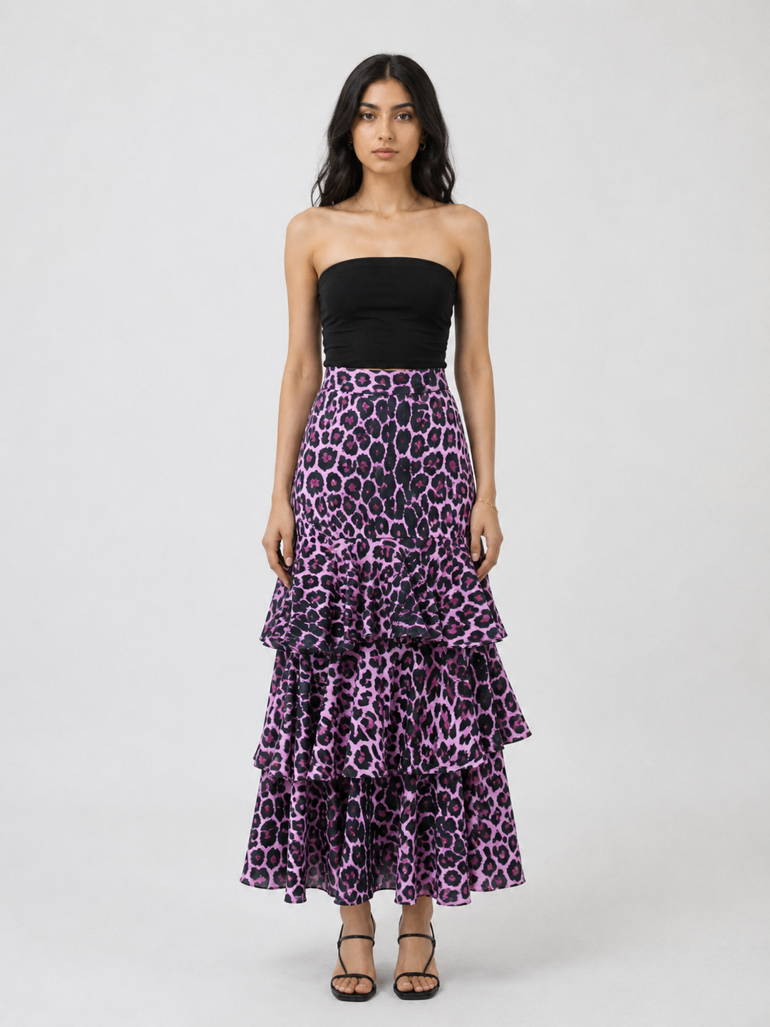 Leopard Print Tiered Ruffle Midi Skirt – SAVARA