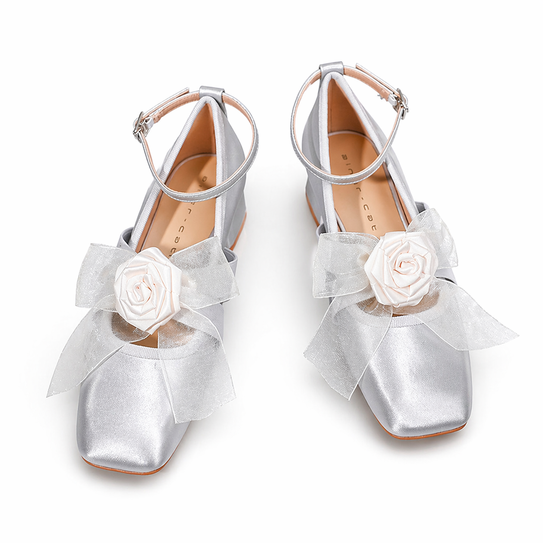 metallic mary jane heels with bow detail – ROSA