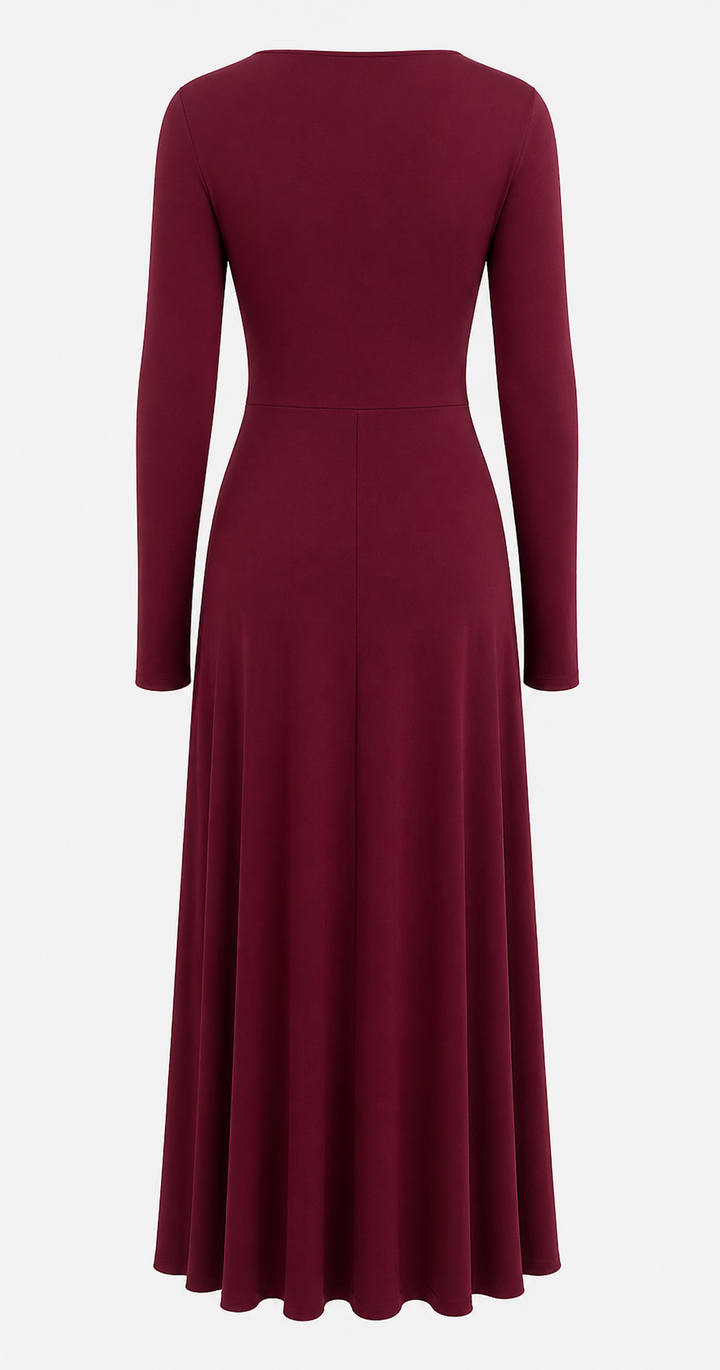 Burgundy Draped Knot Maxi Dress-VELORA