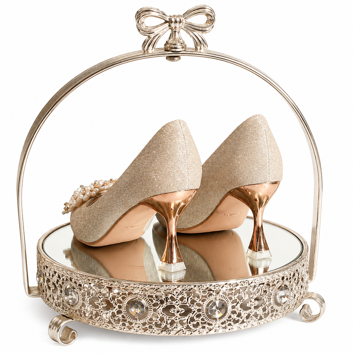 Champagne Glitter Pointed-Toe Heels with Pearl Embellishment – ÉLARA