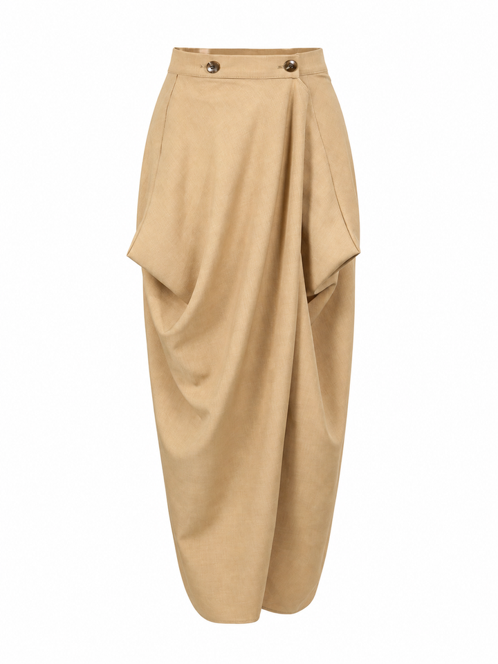 Asymmetric Draped Midi Skirt – ÉLÉGANCE