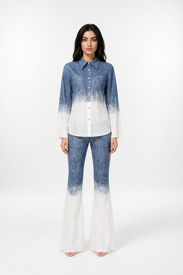 Denim Gradient Sheer Two-Piece Set-DESERT