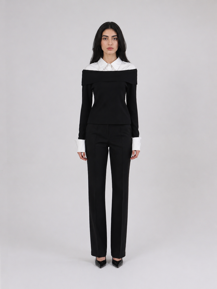 Black Off-Shoulder Layered Shirt Top – MONÉRA