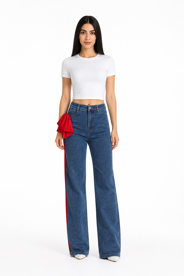 Contrast Ribbon Detail Denim Pants – URBAN