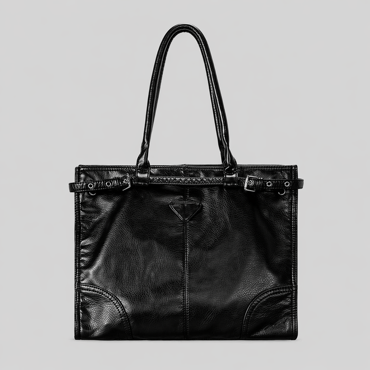 Blue Leather Shoulder Tote Bag with Adjustable Strap Detail - AZURA