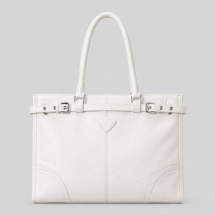 Blue Leather Shoulder Tote Bag with Adjustable Strap Detail - AZURA