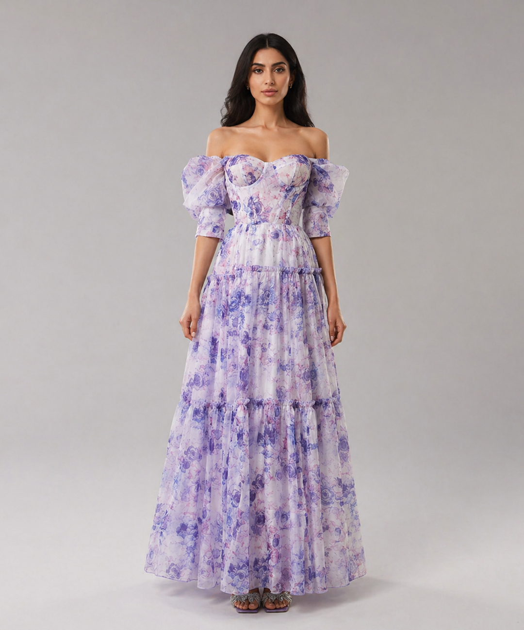 Off-Shoulder Floral Organza Maxi Dress - FLORÉA