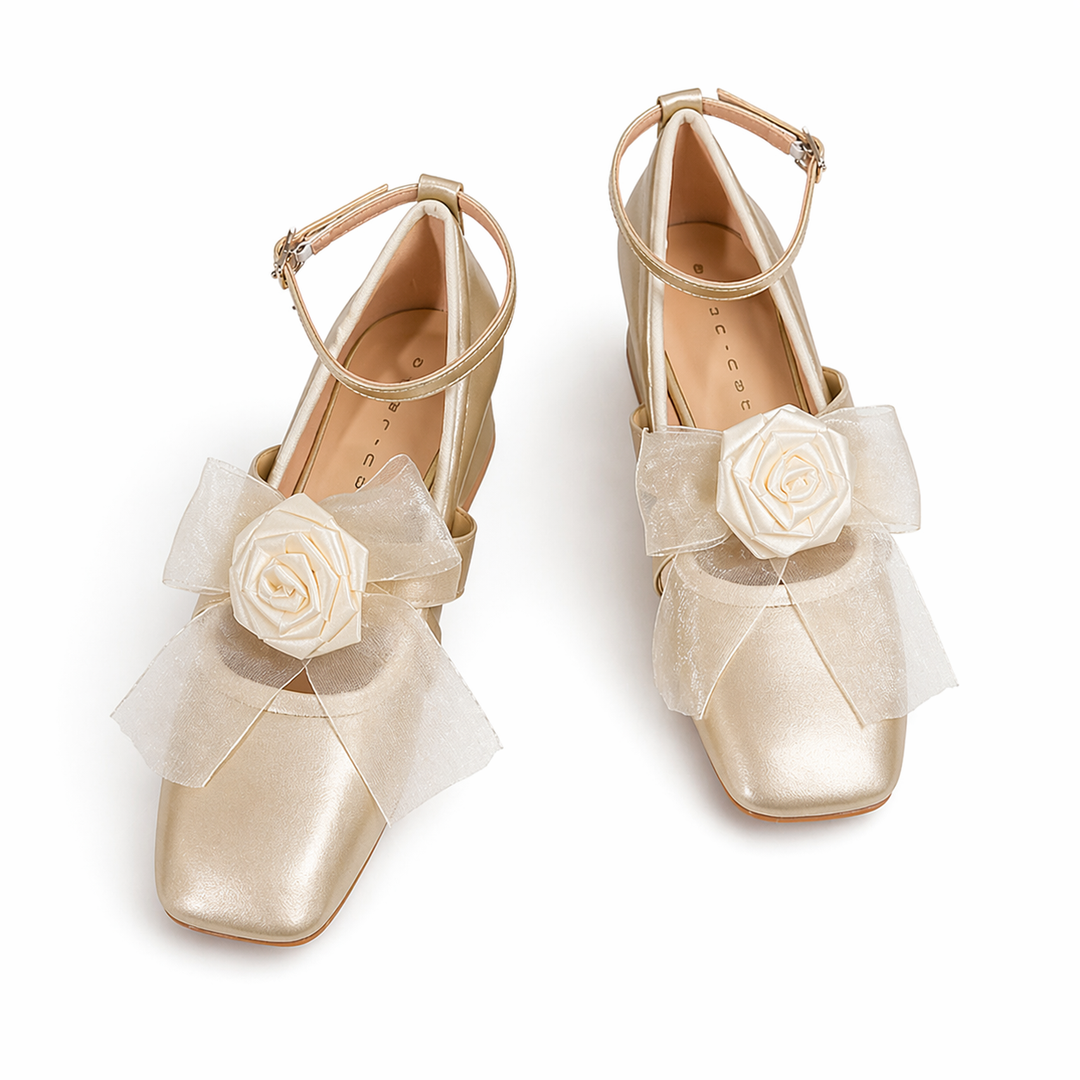 metallic mary jane heels with bow detail – ROSA