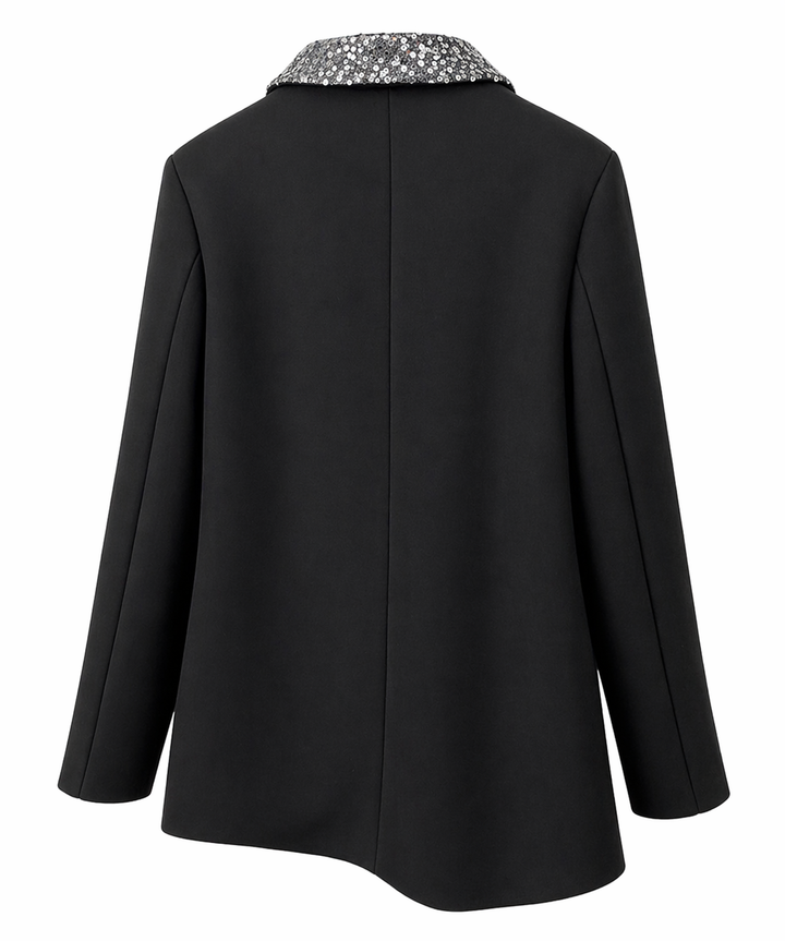 Black Blazer with Sequin Shawl Collar - LUXARA