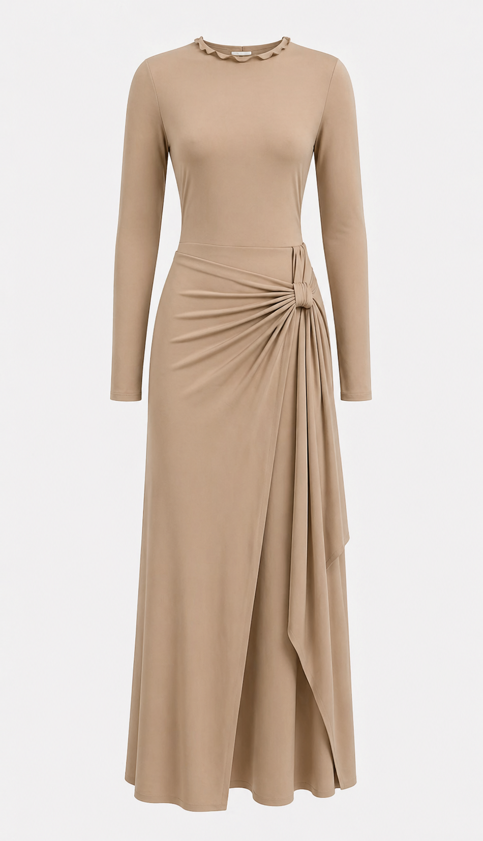 Burgundy Draped Knot Maxi Dress-VELORA