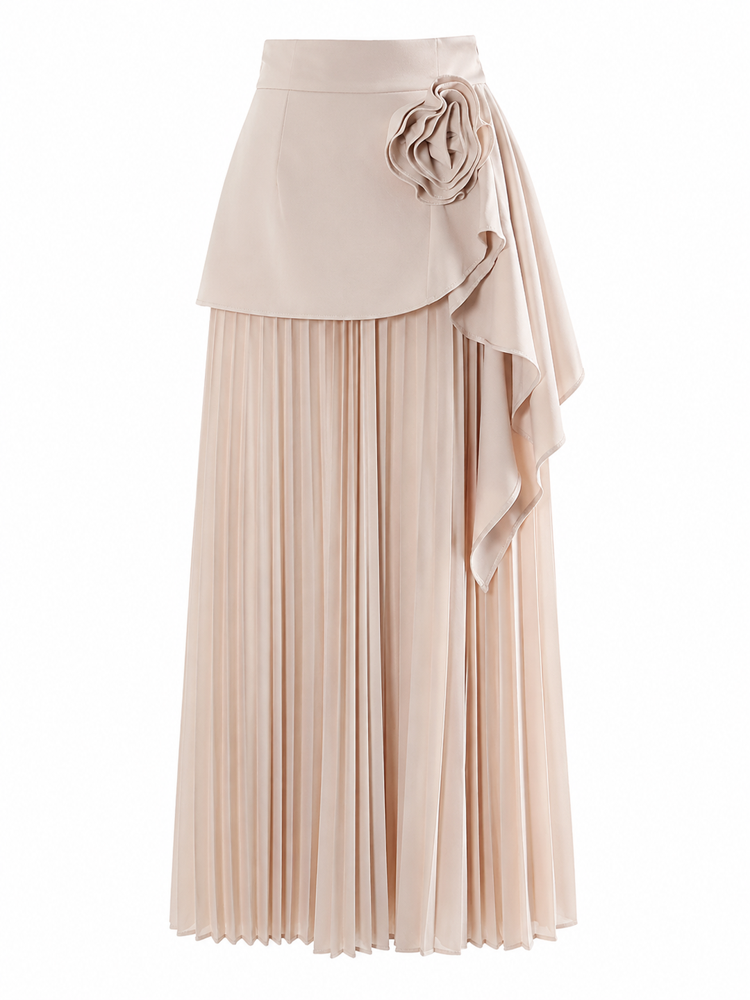 Burgundy Pleated Midi Skirt with Floral Draped Detail – ROSÉVA