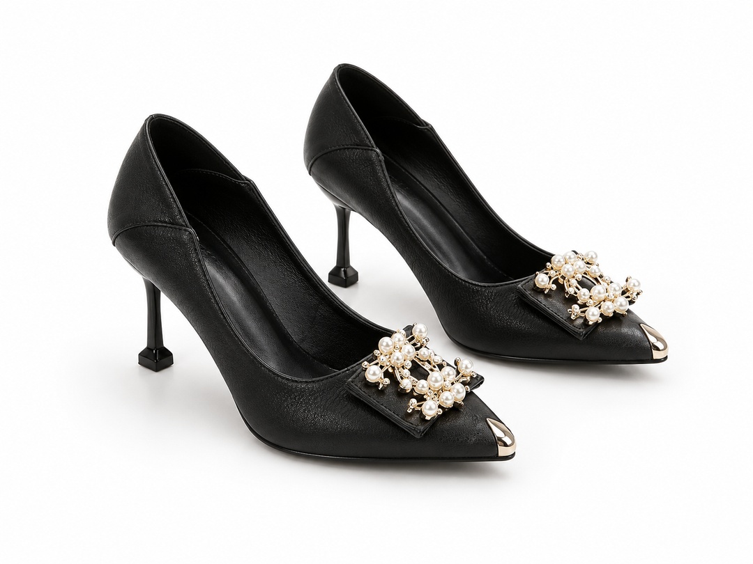 Pearl Embellished Pointed Heels - Luxury