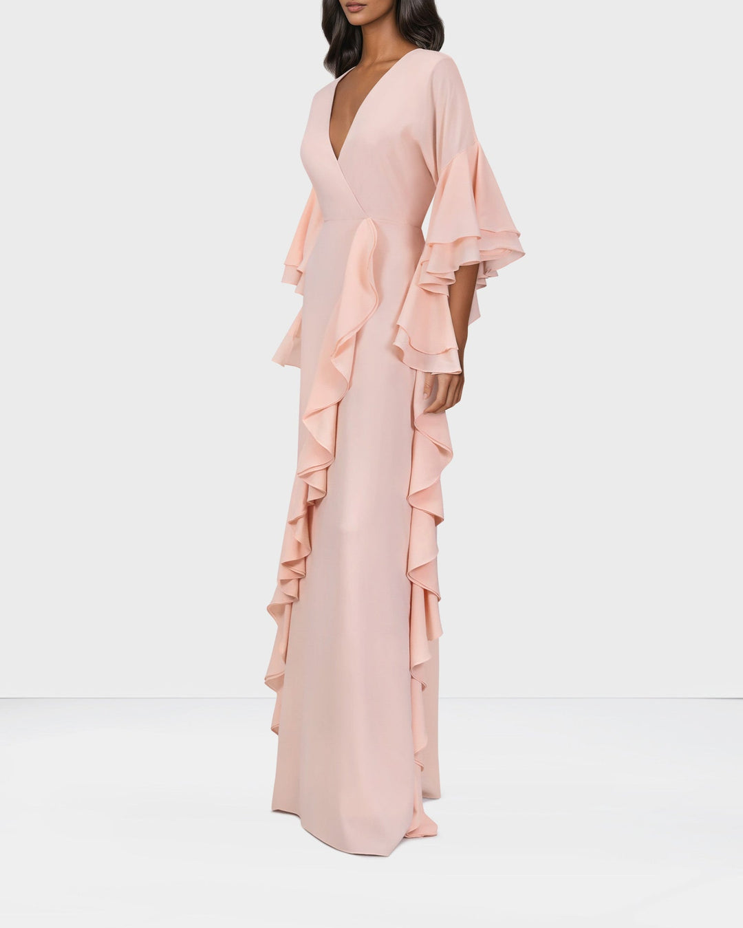 ODD-Ruffle column dress with V neckline