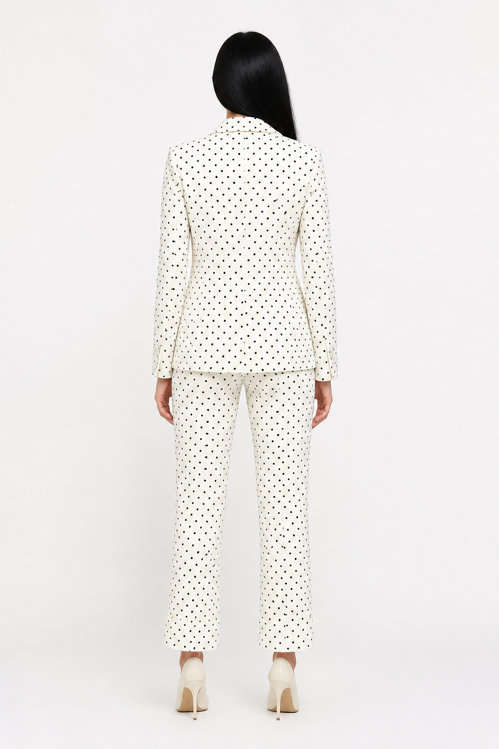 Black Polka Dot Blazer & Tailored Pants Set with Statement Bow – VÉLORA