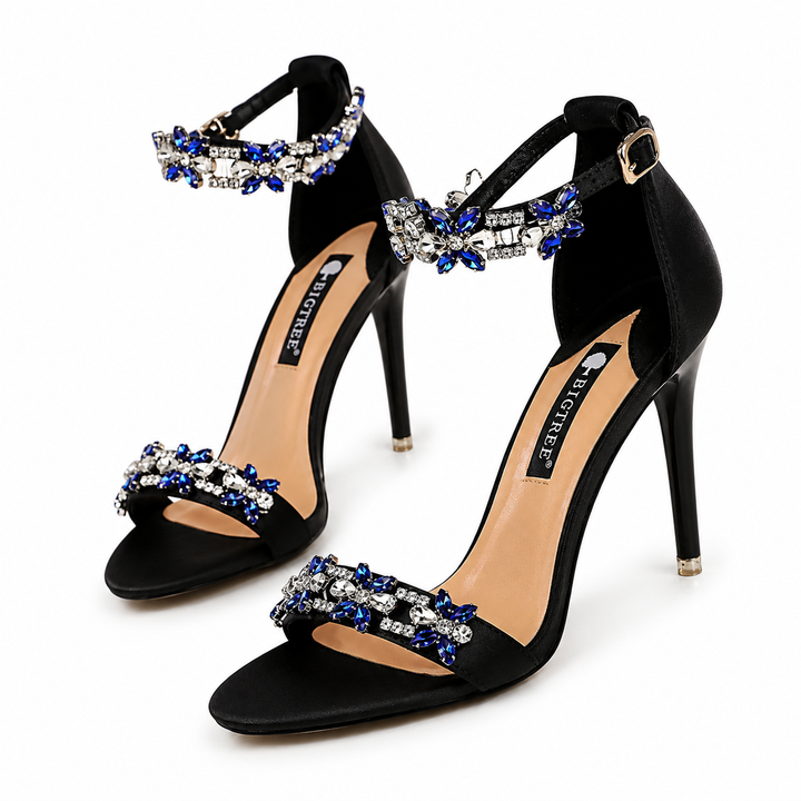 Crystal Embellished Satin Stiletto Sandals – SILVÉRA