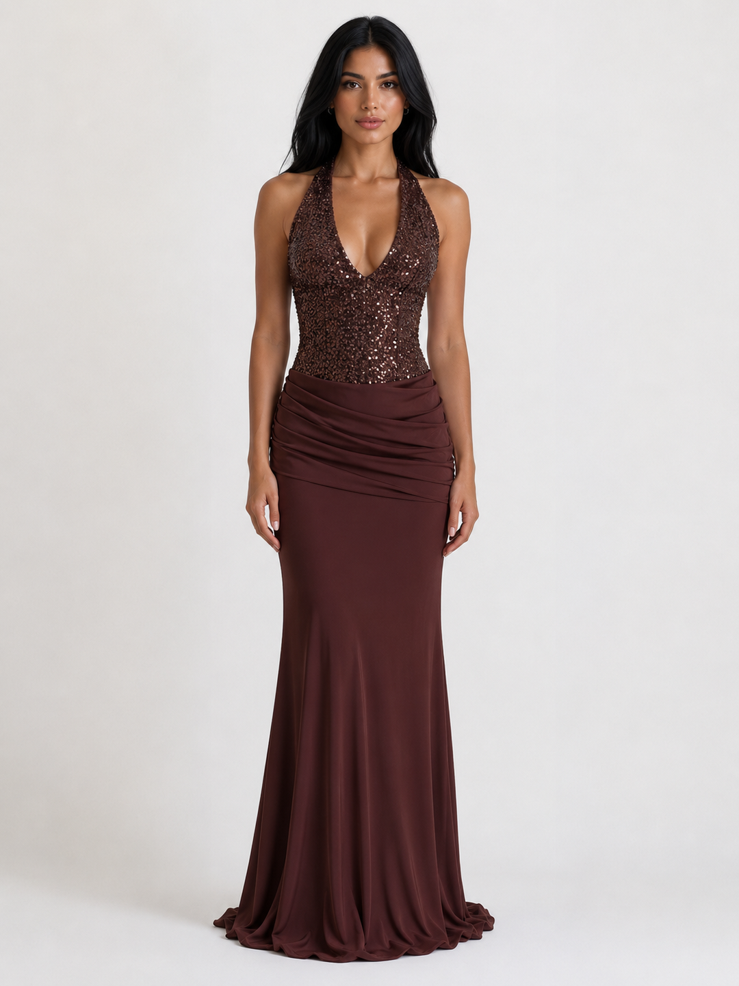 Sequin Halter Mermaid Evening Gown - Radiance