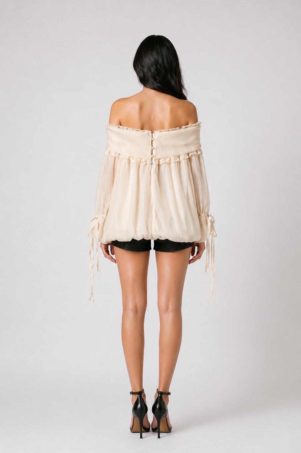 Burgundy Sheer Off-Shoulder Ruffle Blouse – ELVIRES