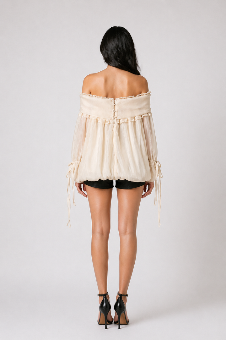 Burgundy Sheer Off-Shoulder Ruffle Blouse – ELVIRES