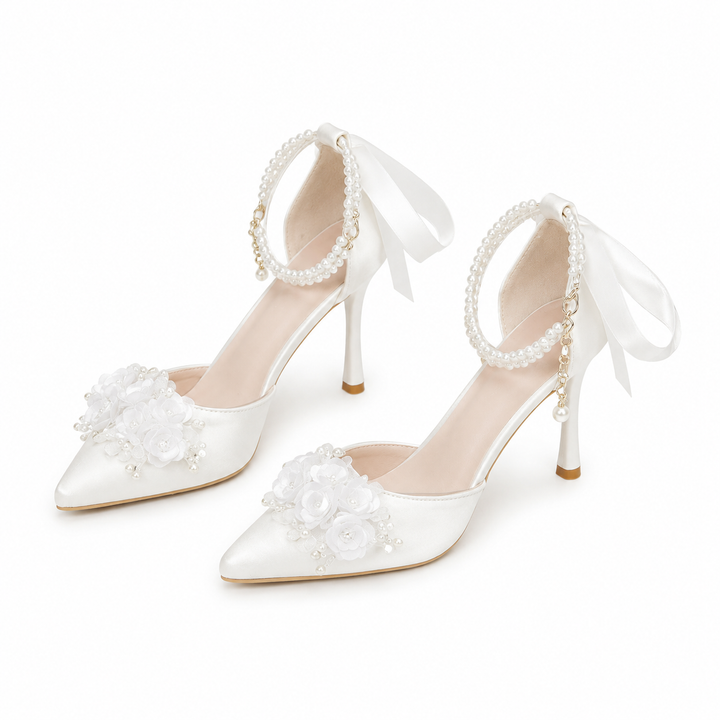 Pearl Blossom Bridal Heels - Womenz