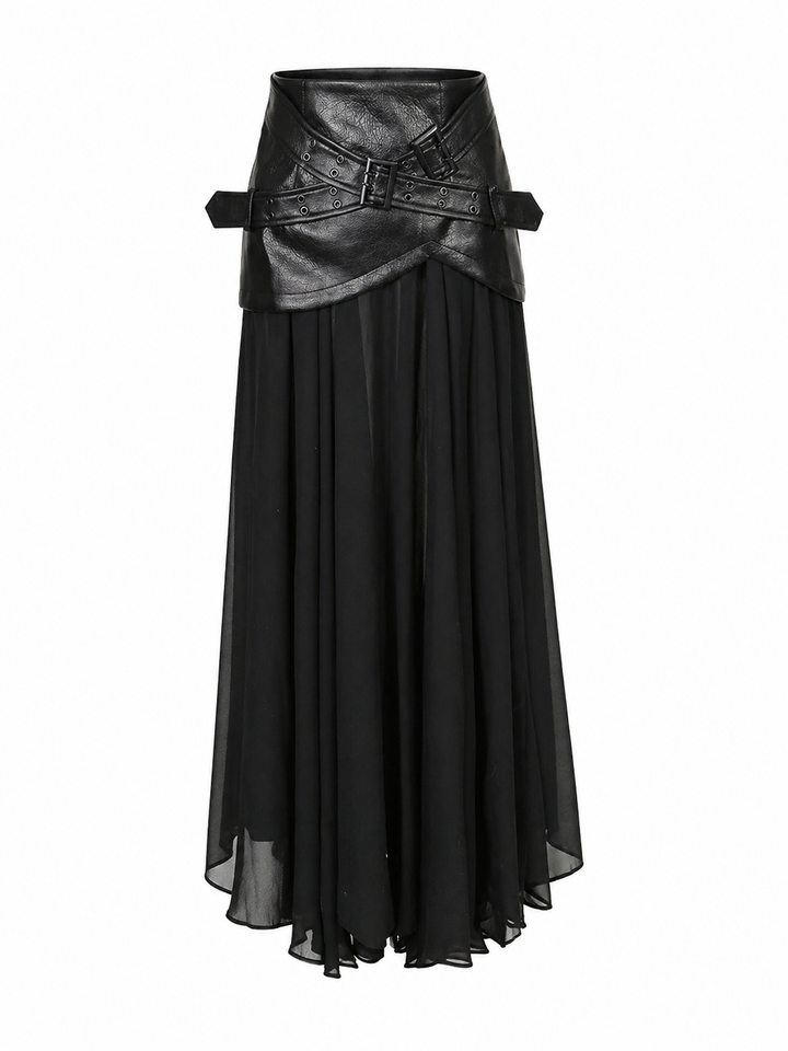 Black Layered Belted Pleated Skirt – NOIRÉ