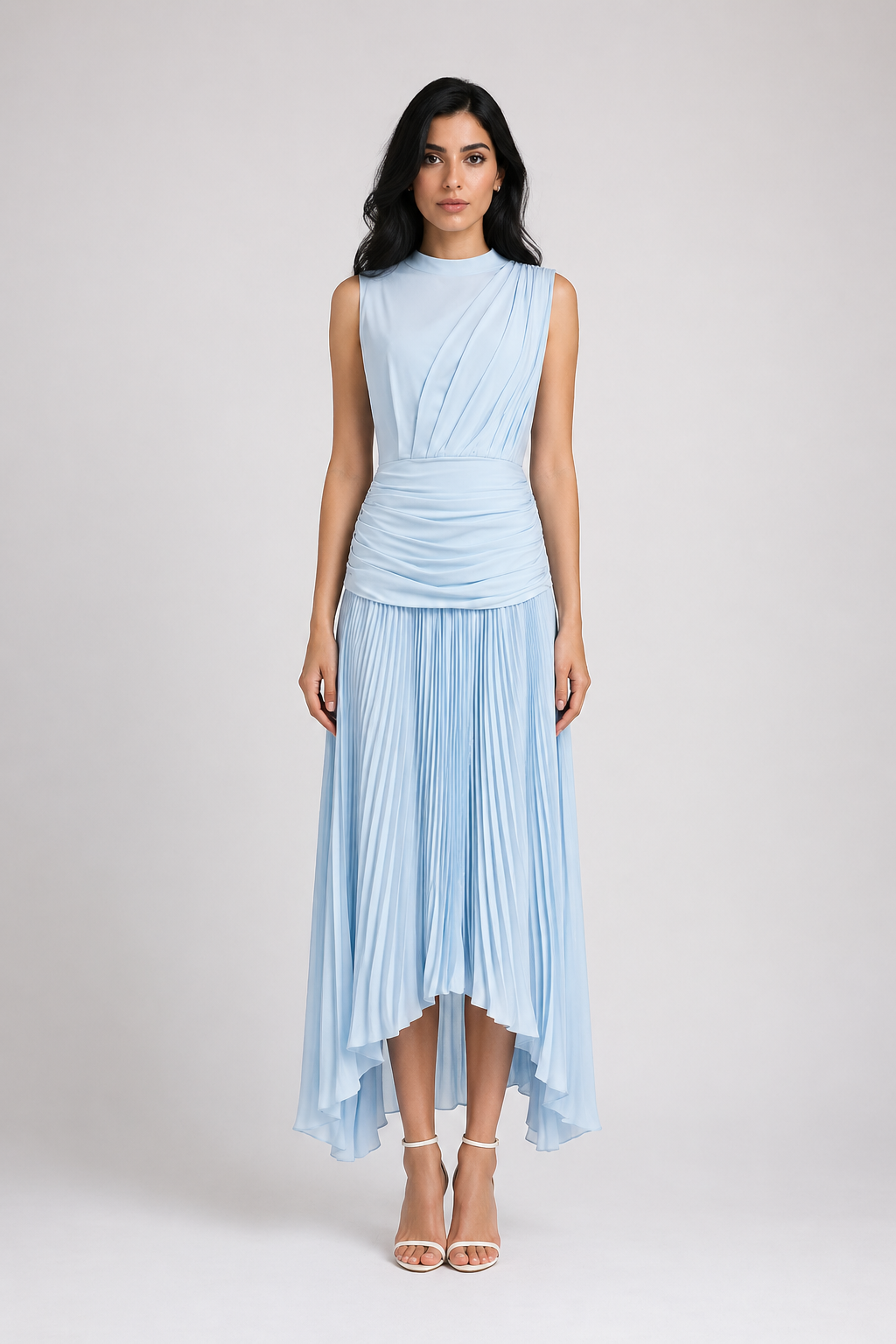 Blush Pink Pleated Asymmetric Maxi Dress - LUMINA
