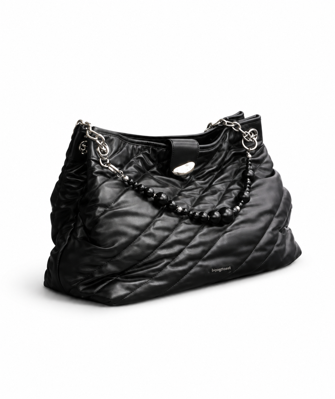 Black Ruched Chain Shoulder Bag – Songmont