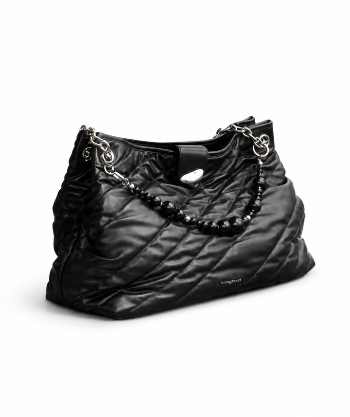 Black Ruched Chain Shoulder Bag – Songmont