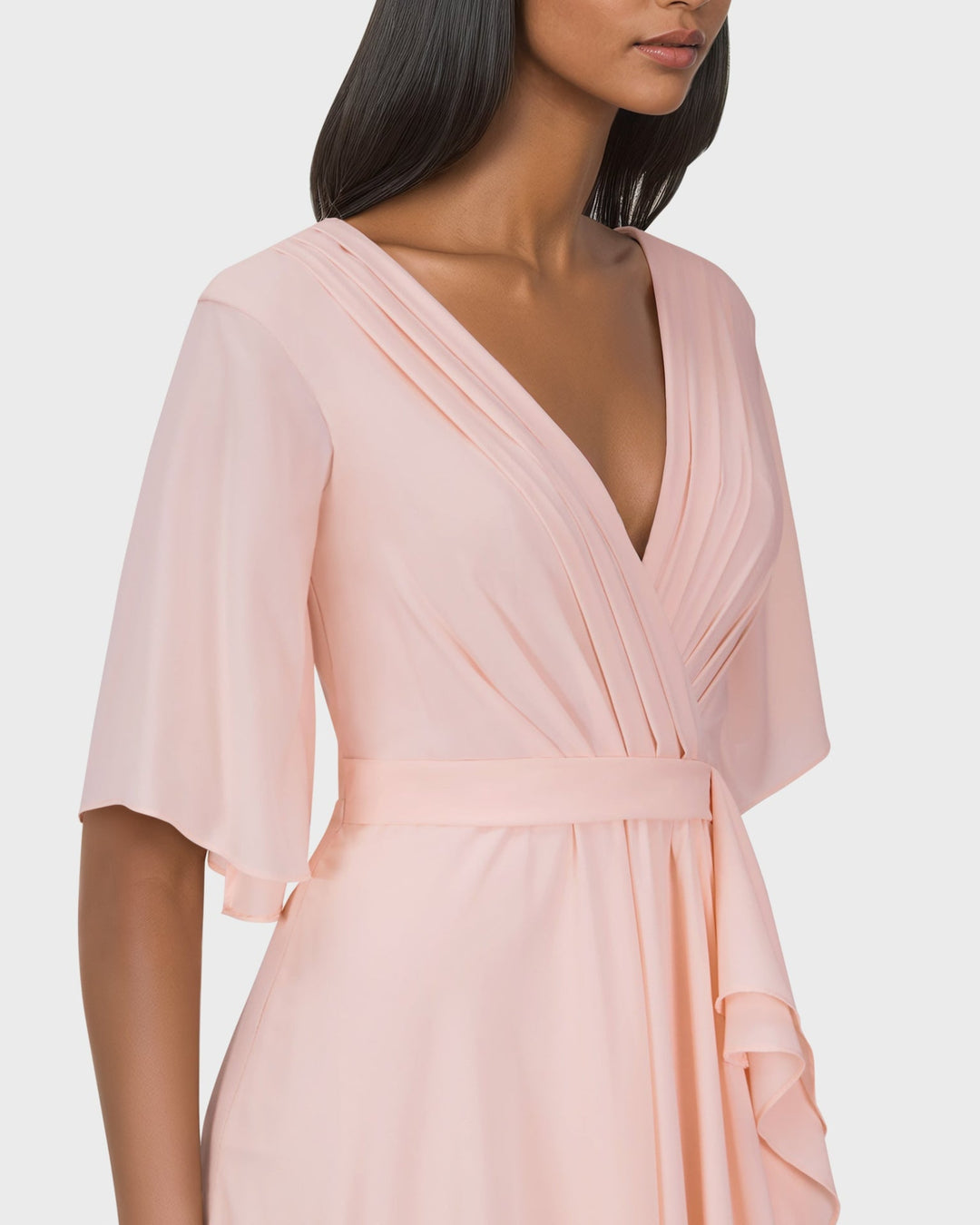 ODD-Ruffle column dress with pleated front