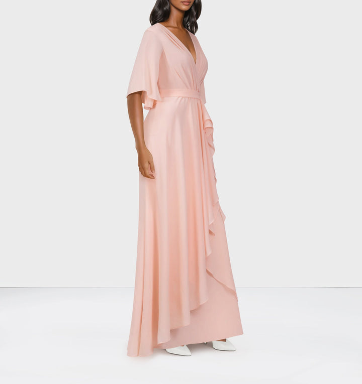 ODD-Ruffle column dress with pleated front