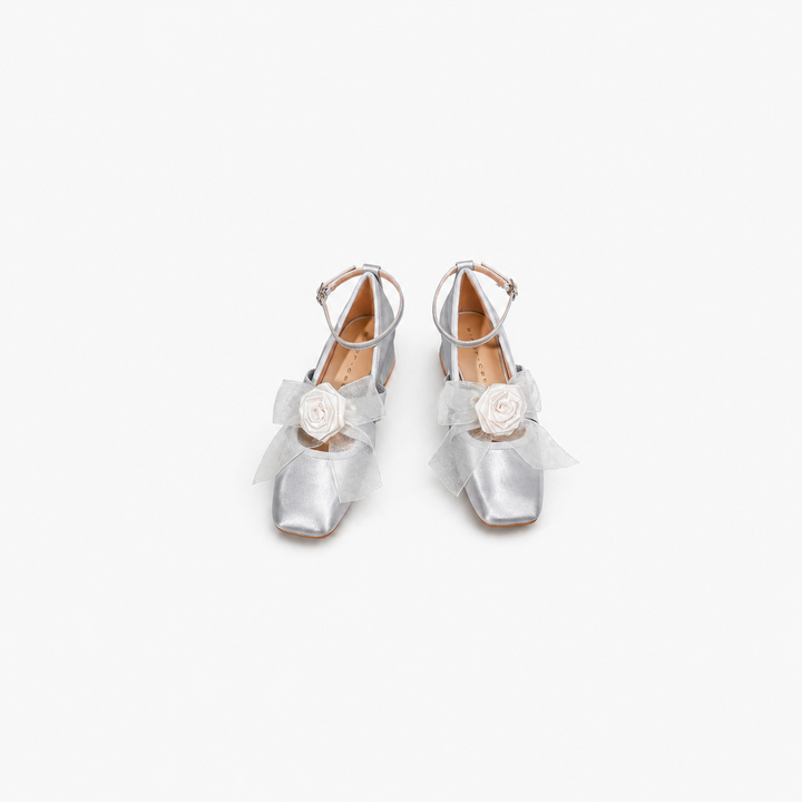 metallic mary jane heels with bow detail – ROSA