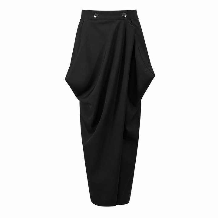 Asymmetric Draped Midi Skirt – ÉLÉGANCE