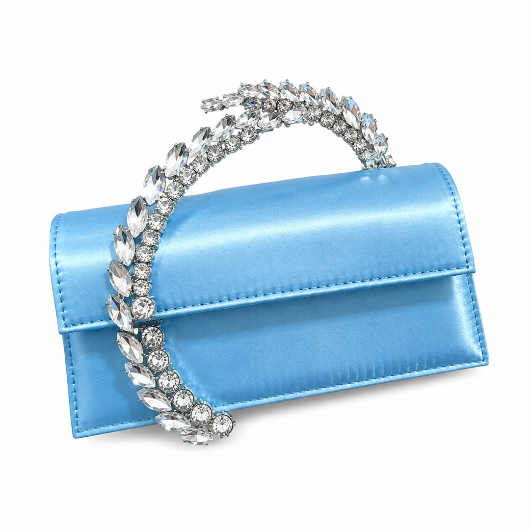 Crystal Handle Satin Evening Clutch – ÉLORIA