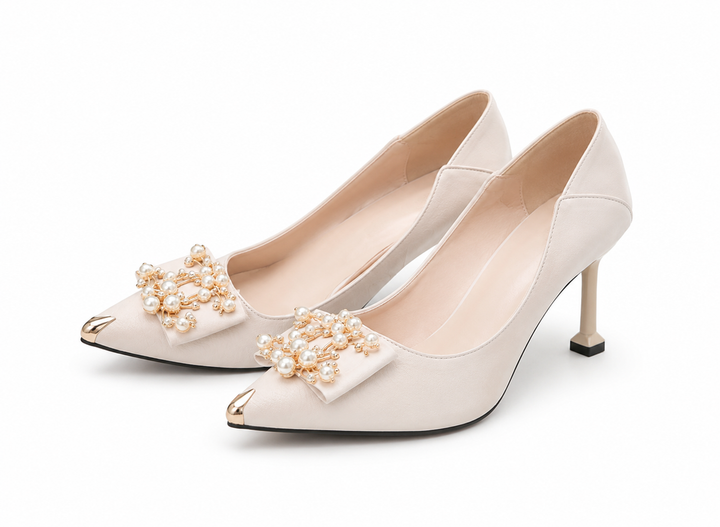 Pearl Embellished Pointed Heels - Luxury