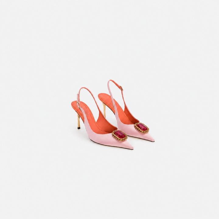 Crystal Buckle Slingback Heels – BLUSH