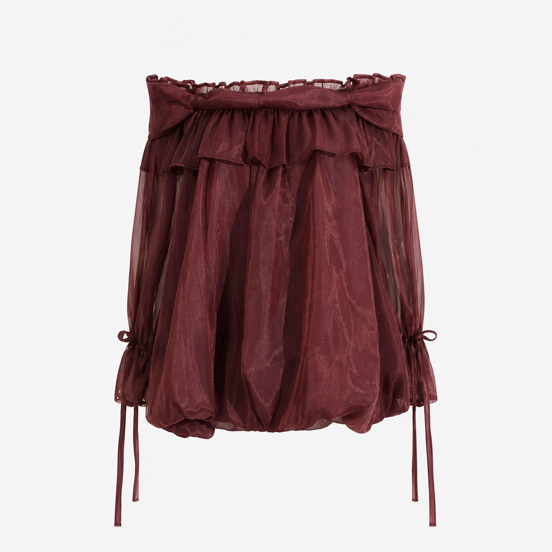 Burgundy Sheer Off-Shoulder Ruffle Blouse – ELVIRES