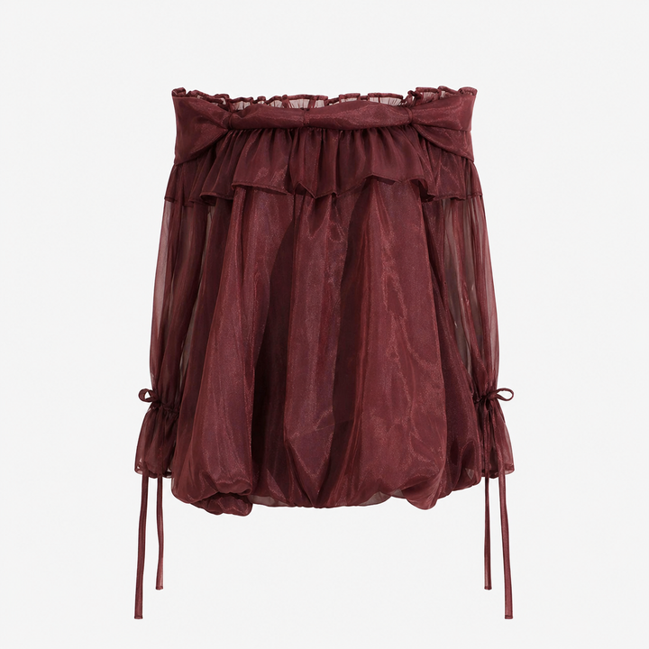Burgundy Sheer Off-Shoulder Ruffle Blouse – ELVIRES