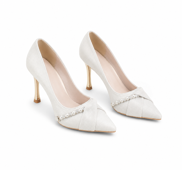 Elegant Red Pearl Detail Stiletto Heels - Pointed