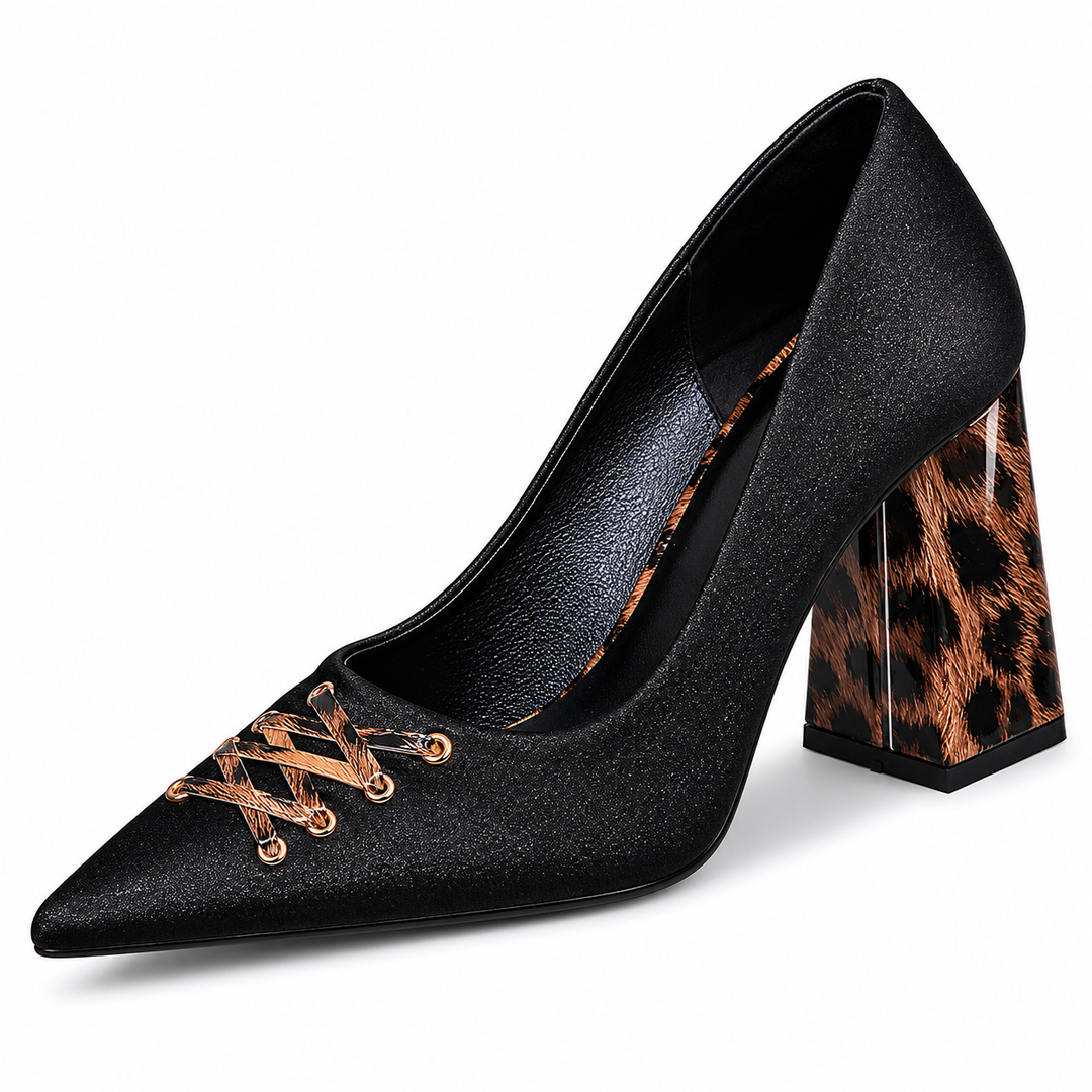 Leopard Heel Pointed Pumps - Wild