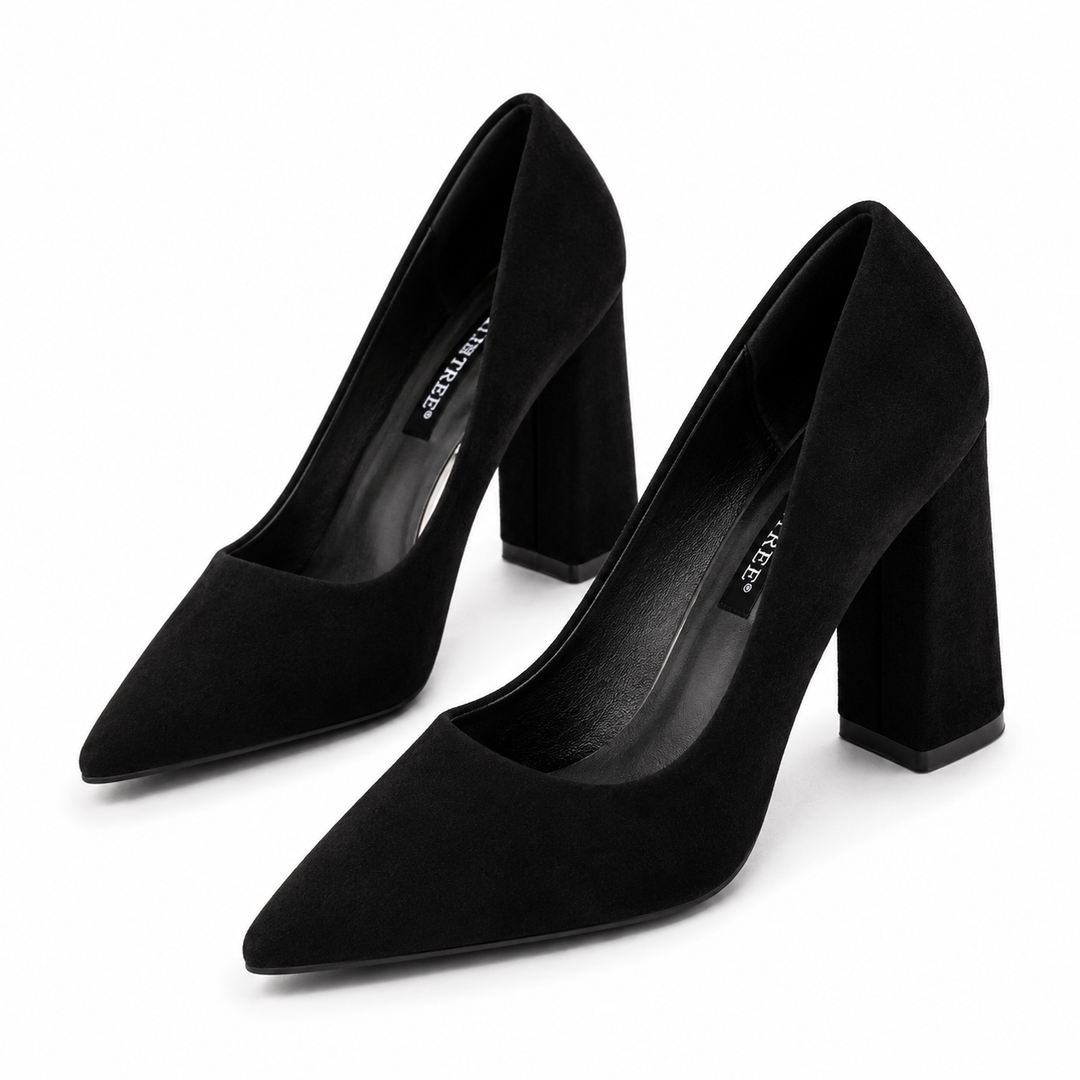 Minimalist Suede Block Heel Pumps – IVORÉS